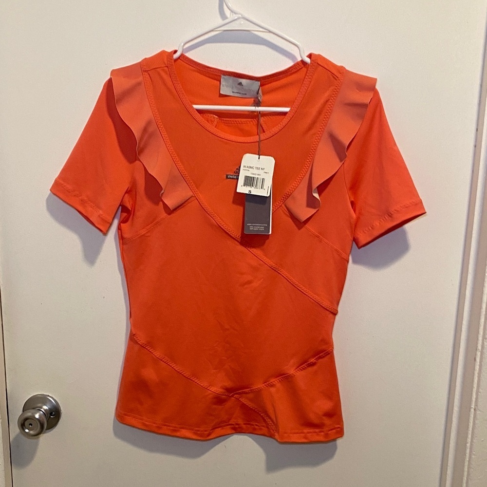 adidas Orange Ruffle Shoulder Short Sleeve Top